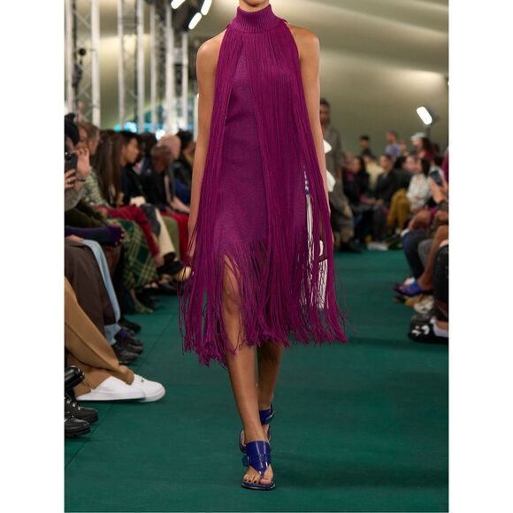 Burberry Tiered Fringe Midi-Dress Size Small $8500 - Picture 1 of 14
